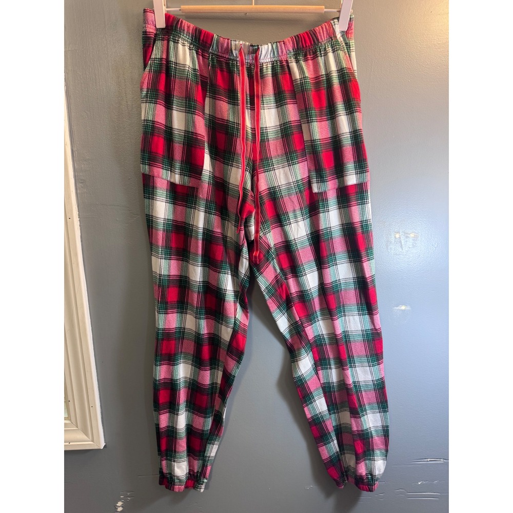 Joyspun Womens Plaid Pajama Joggers Red Green White Large 12-14 Lounge Pants